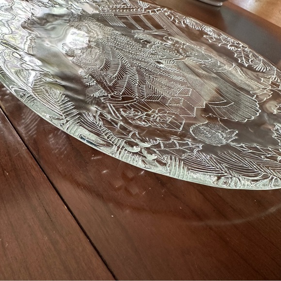 Vintage Pilgrim Glass 13” Party Platter Embossed Family Christmas Tree Scene - Picture 5 of 9